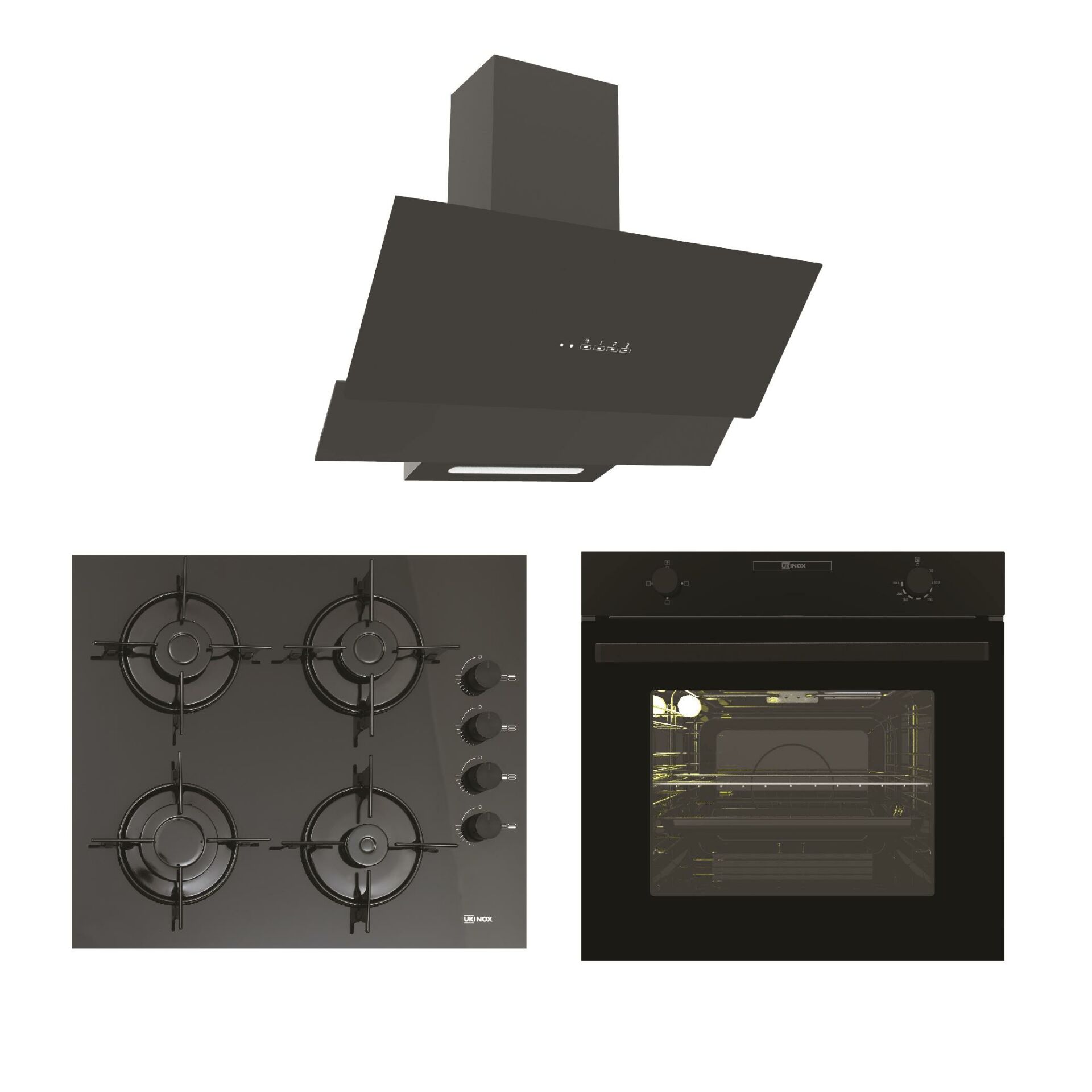 Ukinox Siyah Cam Set 2 ( Carlo 60 Ocak - Enzo MX X Fırın - Lento MX Davlumbaz )