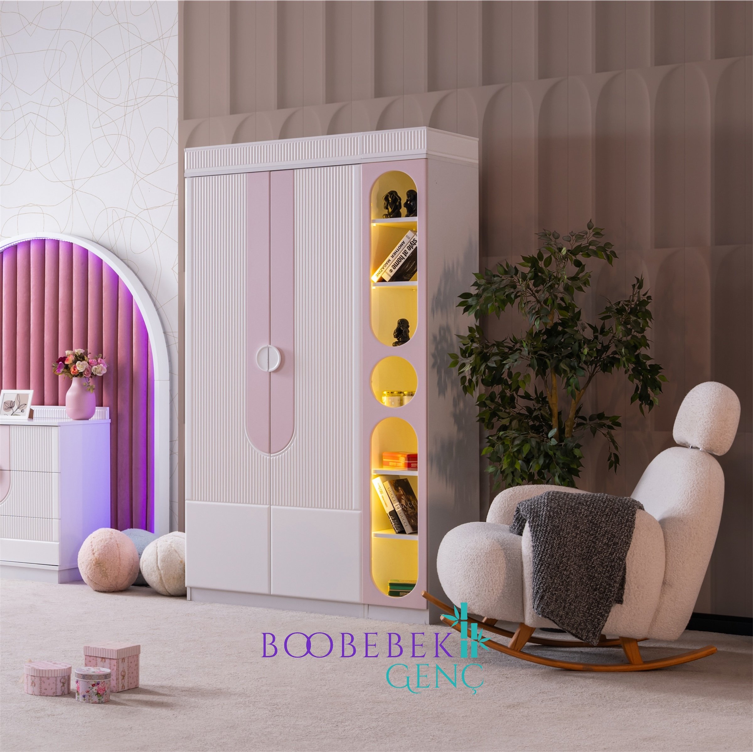 Myra 2 Kapılı Kitaplıklı Dolap, Pembe