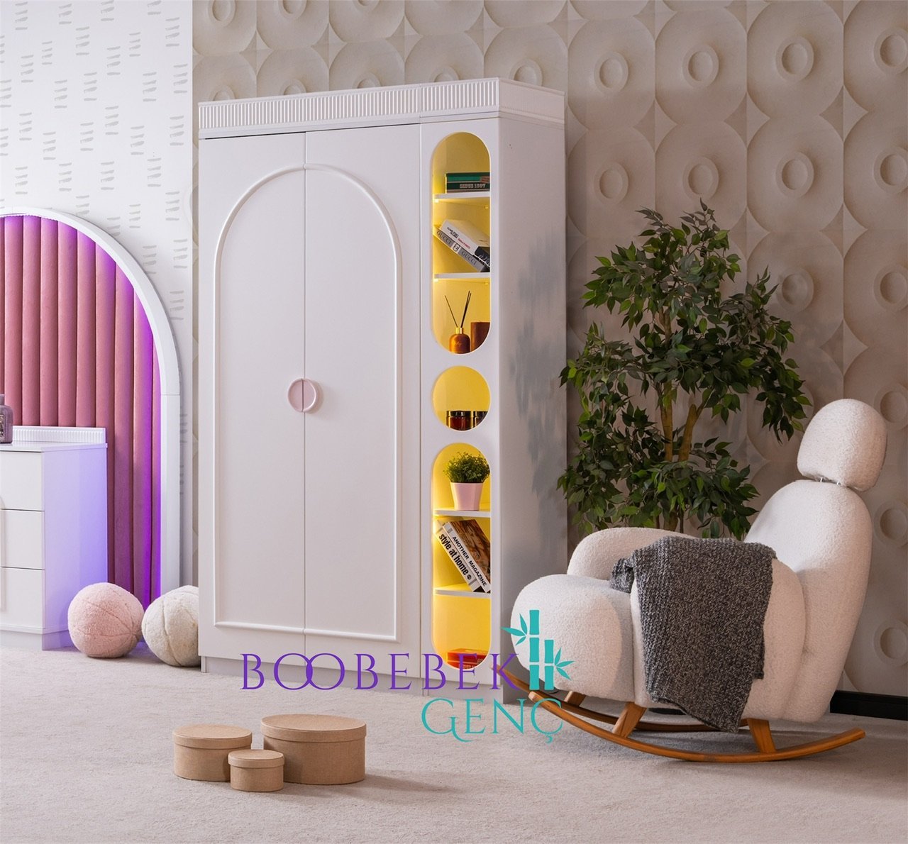 Verona 2 Kapılı Kitaplıklı Dolap, Pembe Kulp