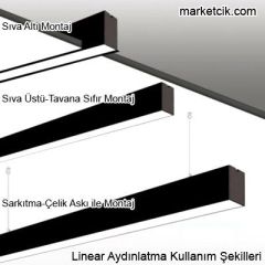 Tarzavize 2 metre 64 Watt Beyaz Işık Linear Led Aydınlatma, Mimari Led Aydınlatma Tavana Sıfır Montaj - Beyaz Kasa