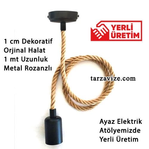 Tarzavize Dekoratif Metal Rozanslı 1cm Halat Sarkıt E27 Duylu