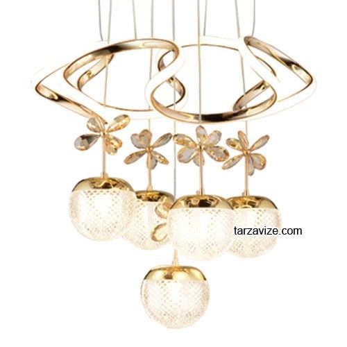 Tarz Gold 5'li Sarkıt Led Avize 3 Renk Işıklı TRZ-1100