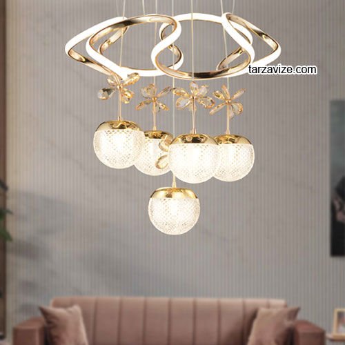 Tarz Gold 5'li Sarkıt Led Avize 3 Renk Işıklı TRZ-1100
