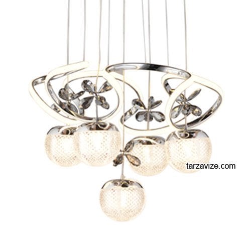 Tarz Krom 5'li Sarkıt Led Avize 3 Renk Işıklı TRZ-1100