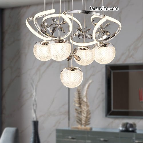Tarz Krom 5'li Sarkıt Led Avize 3 Renk Işıklı TRZ-1100
