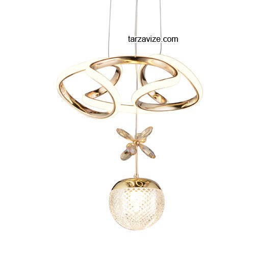 Tarz Gold Tekli Sarkıt Led Avize 3 Renk Işıklı TRZ-121