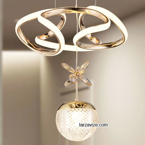Tarz Gold Tekli Sarkıt Led Avize 3 Renk Işıklı TRZ-121