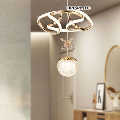 Tarz Gold Tekli Sarkıt Led Avize 3 Renk Işıklı TRZ-121