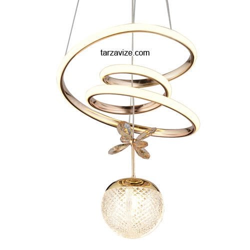 Tarz Gold Tekli Sarkıt Led Avize 3 Renk Işıklı TRZ-122