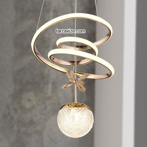 Tarz Gold Tekli Sarkıt Led Avize 3 Renk Işıklı TRZ-122