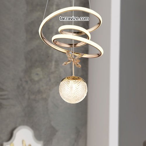 Tarz Gold Tekli Sarkıt Led Avize 3 Renk Işıklı TRZ-122