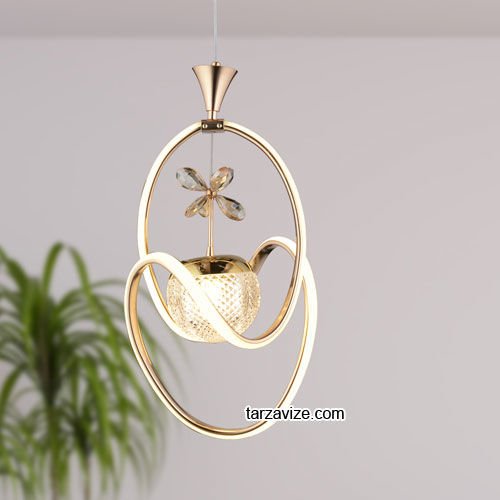 Tarz Gold Tekli Sarkıt Led Avize 3 Renk Işıklı TRZ-095