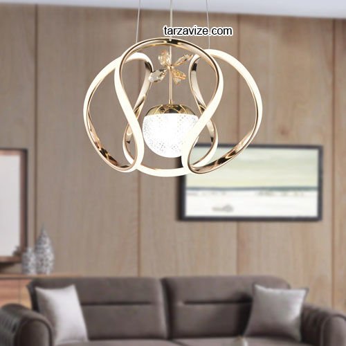 Tarz Gold Tekli Sarkıt Led Avize 3 Renk Işıklı TRZ-161