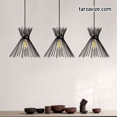 Dekoratif Kirpi Model Siyah Üçlü Retro Modern Tarz Avize