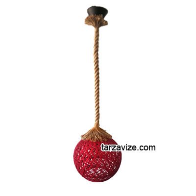 Tarzavize Kırmızı Hasır Şapkalı Halat Avize