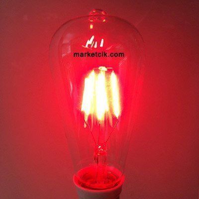 Edison Dekoratif Kırmızı Led Rustik Ampul 4 Watt E27 Duy, ST64 Oval Armut Ampul Modeli