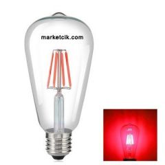 Edison Dekoratif Kırmızı Led Rustik Ampul 4 Watt E27 Duy, ST64 Oval Armut Ampul Modeli