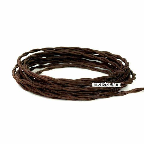 Tarzavize 2x0,50mm Kahverengi Renkli Dekoratif BURGULU Kumaş Kablo, 5 Metre