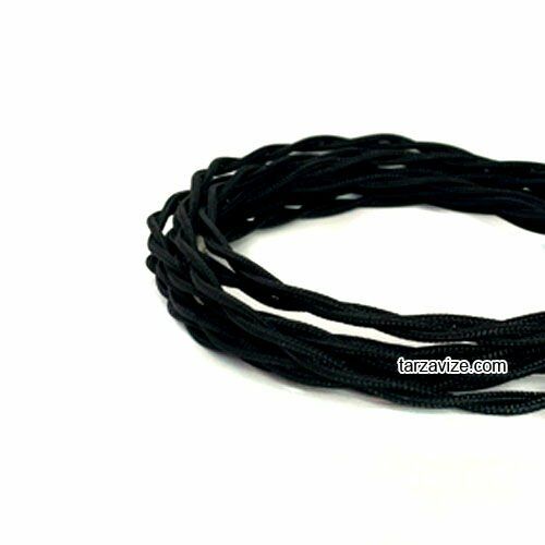 Tarzavize 2x0,50mm Siyah Renkli Dekoratif BURGULU Kumaş Kablo, 5 Metre