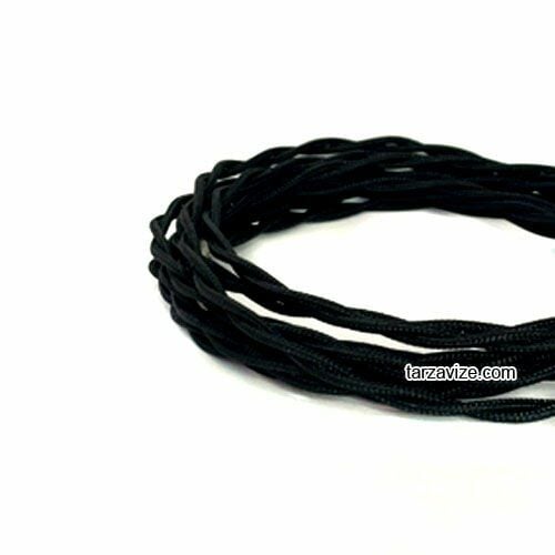 Tarzavize 2x0,50mm Siyah Renkli Dekoratif BURGULU Kumaş Kablo, 5 Metre