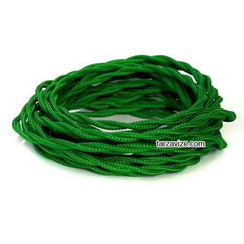 Tarzavize 2x0,50mm Yeşil Renkli Dekoratif BURGULU Kumaş Kablo, 5 Metre