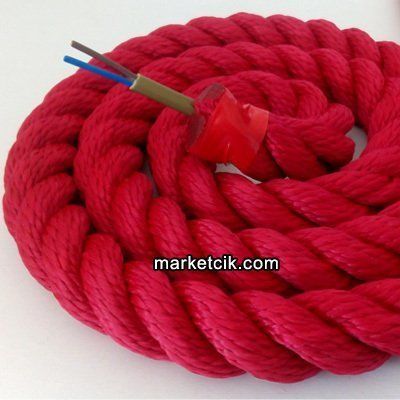 Tarzavize 2cm Dekoratif Örgülü Kırmızı Halat Kablo, 1 Metre