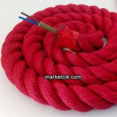 Tarzavize 2cm Dekoratif Örgülü Kırmızı Halat Kablo, 1 Metre