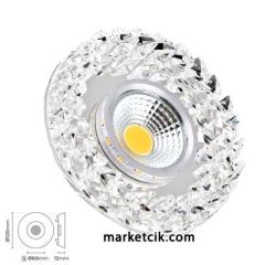 Marketcik Sıva Altı Dekoratif Kristal Cam Led Spot Armatür 3 Watt Beyaz-Günışığı Işık Gün ışığı