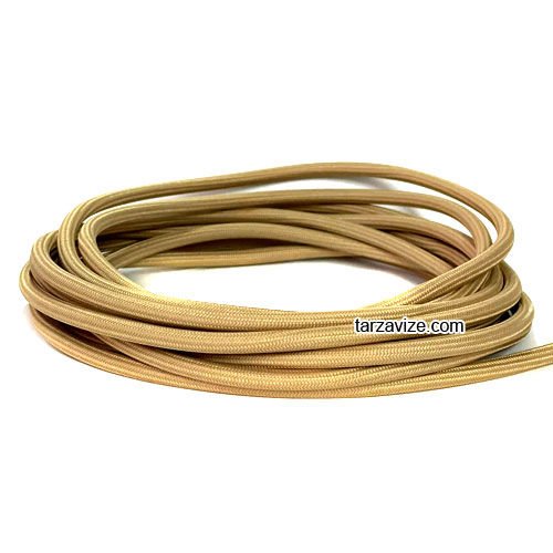 Tarzavize 2x0,50mm Bej Renk Dekoratif Örgülü Kumaş Kablo, 1 Metre