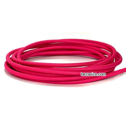 Tarzavize 2x0,50mm Pembe Renk Dekoratif Örgülü Kumaş Kablo, 5 Metre