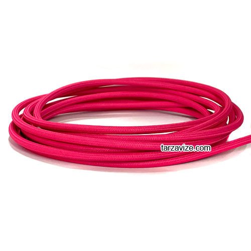 Tarzavize 2x0,50mm Pembe Renk Dekoratif Örgülü Kumaş Kablo, 5 Metre