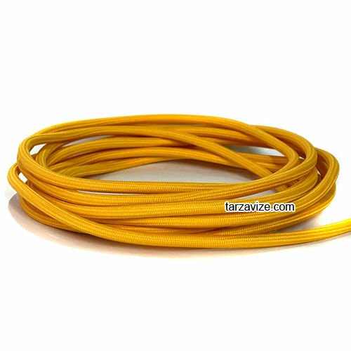 Tarzavize 2x0,50mm Koyu Sarı Renk Dekoratif Örgülü Kumaş Kablo, 1 Metre