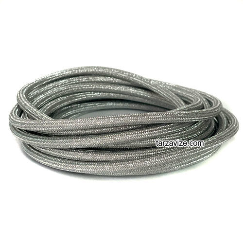 Tarzavize 2x0,50mm Krom Gümüş Renk Dekoratif Örgülü Kumaş Kablo, 1 Metre