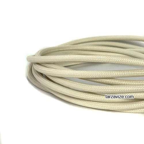 Tarzavize 2x0,50mm Beyaz Renk Dekoratif Örgülü Kumaş Kablo, 5 Metre