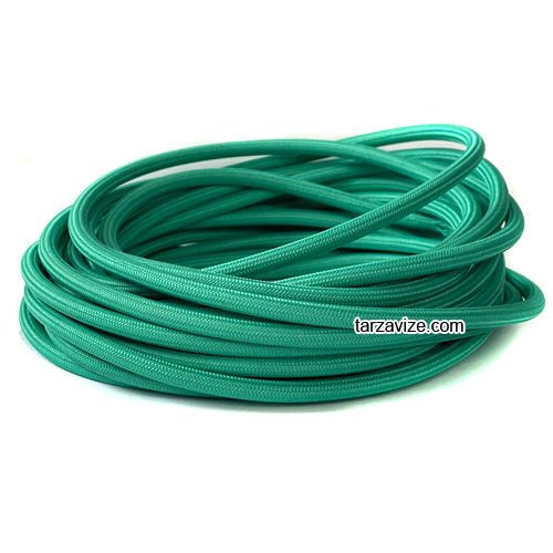 Tarzavize 2x0,50mm Zümrüt Yeşili Renk Dekoratif Örgülü Kumaş Kablo, 1 Metre
