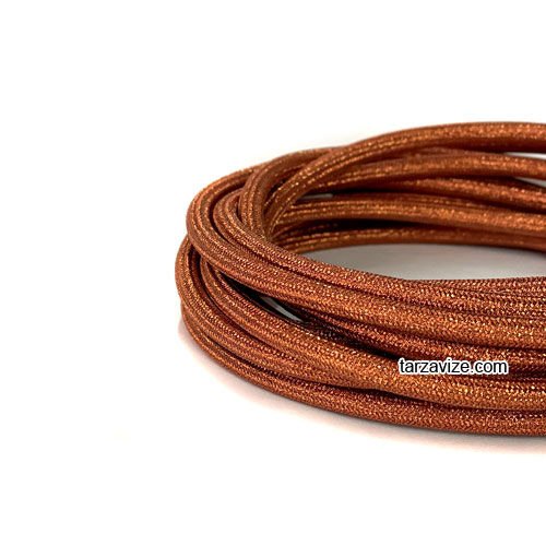 Tarzavize 2x0,50mm Bakır Renk Dekoratif Örgülü Kumaş Kablo, 1 Metre