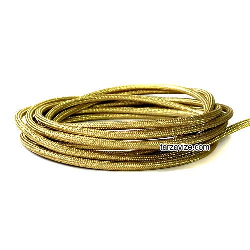 Tarzavize 2x0,50mm Altın Sarısı Renk Dekoratif Örgülü Kumaş Kablo, 1 Metre