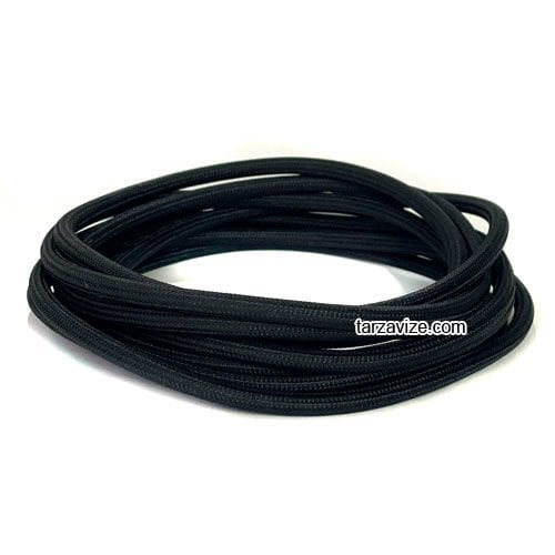 Tarzavize 2x0,50mm Siyah Renk Dekoratif Örgülü Kumaş Kablo, 1 Metre