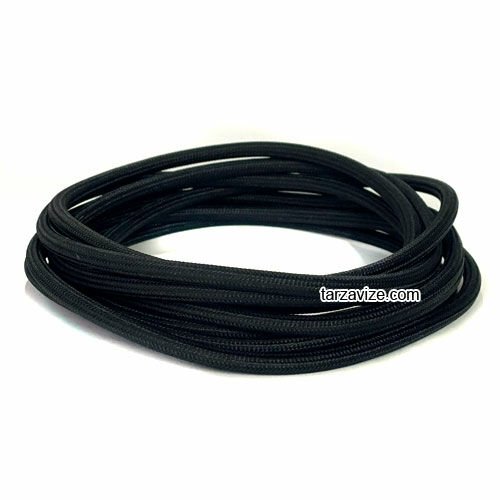 Tarzavize 2x0,50mm Siyah Renk Dekoratif Örgülü Kumaş Kablo, 5 Metre
