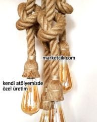 Tarzavize Dekoratif 4 lü Halat Sarkıt Avize, Metal Duylu ve Rozanslı, AMPUL DAHİL