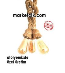 Tarzavize 60cm 3 lü Duylu ve Rozanslı 2cm Dekoratif Halat Sarkıt Avize, Saç Örgüsü Model