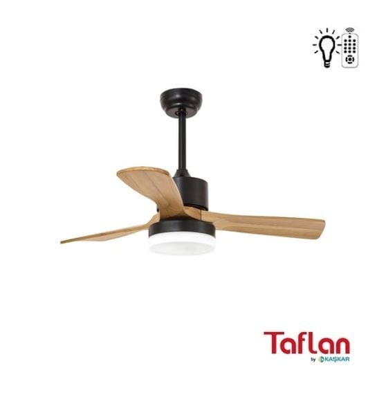 Kaşkar-Taflan F52309 Ahşap Uzaktan Kumandalı 3 Kanatlı Aydınlatmalı Tavan Vantilatörü