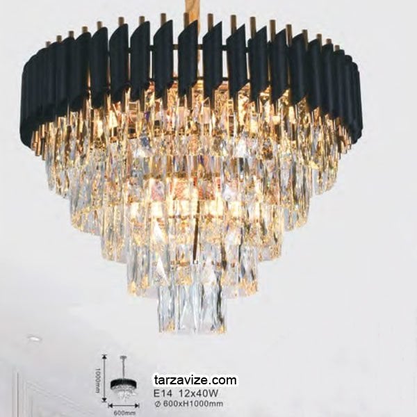 Tarzavize Kristal Cam Metal İşlemeli Dekoratif Retro Rustik Avize 12xE14 Duylu