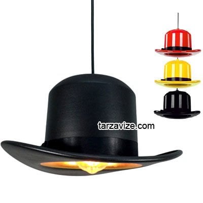 Tarzavize Dekoratif Şapka Siyah  Tekli Retro Modern Sarkıt Avize