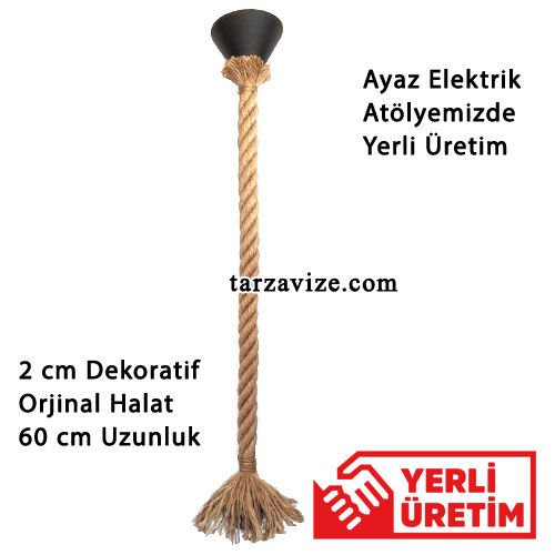 Dekoratif Jut Halat Sarkıt Tarz Avize 60 cm Boy E27 Duy Tavan Rozanslı