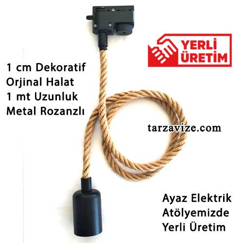 Tarzavize Dekoratif Ray Soketli 1cm Halat Sarkıt E27 Duylu