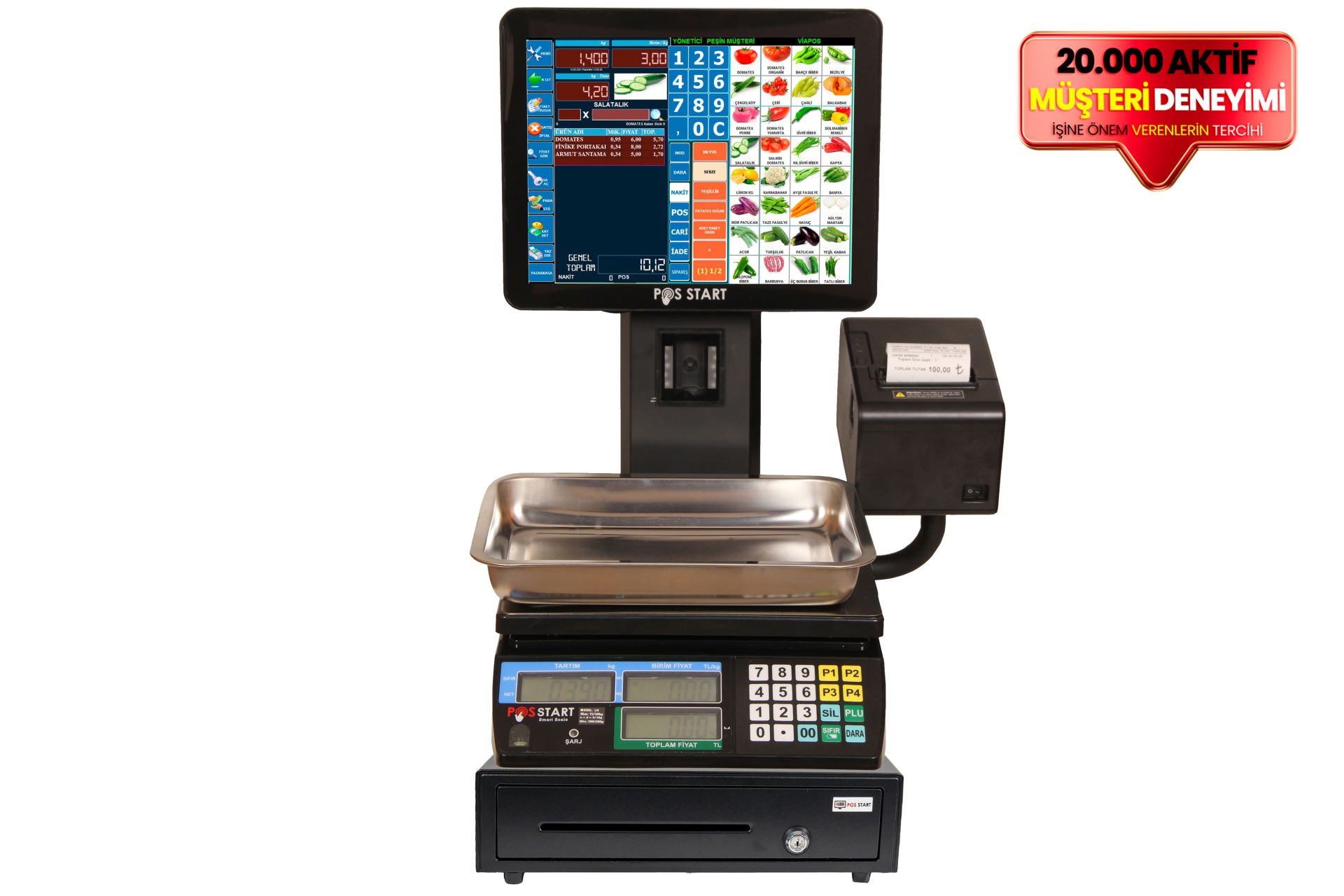 Pos Terazi | Manav Barkod Sistemi | 8 Digit Müşteri Ekranı + Okuyucu