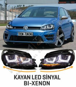 VW GOLF 7 IÇIN UYUMLU U LED FAR SILVER HAREKETLI