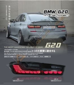 BMW 3 SERISI G20 IÇIN UYUMLU DRAGON LED STOP - KIRMIZI-füme