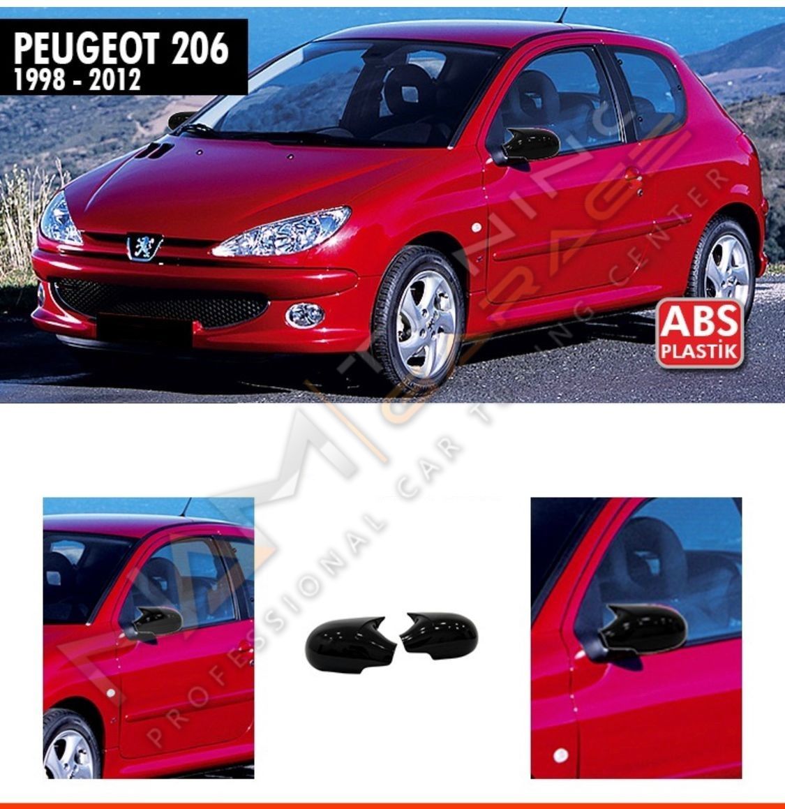 Peugeot 206 Batman Yarasa Ayna Kapağı Piano Black / 1998 - 2012